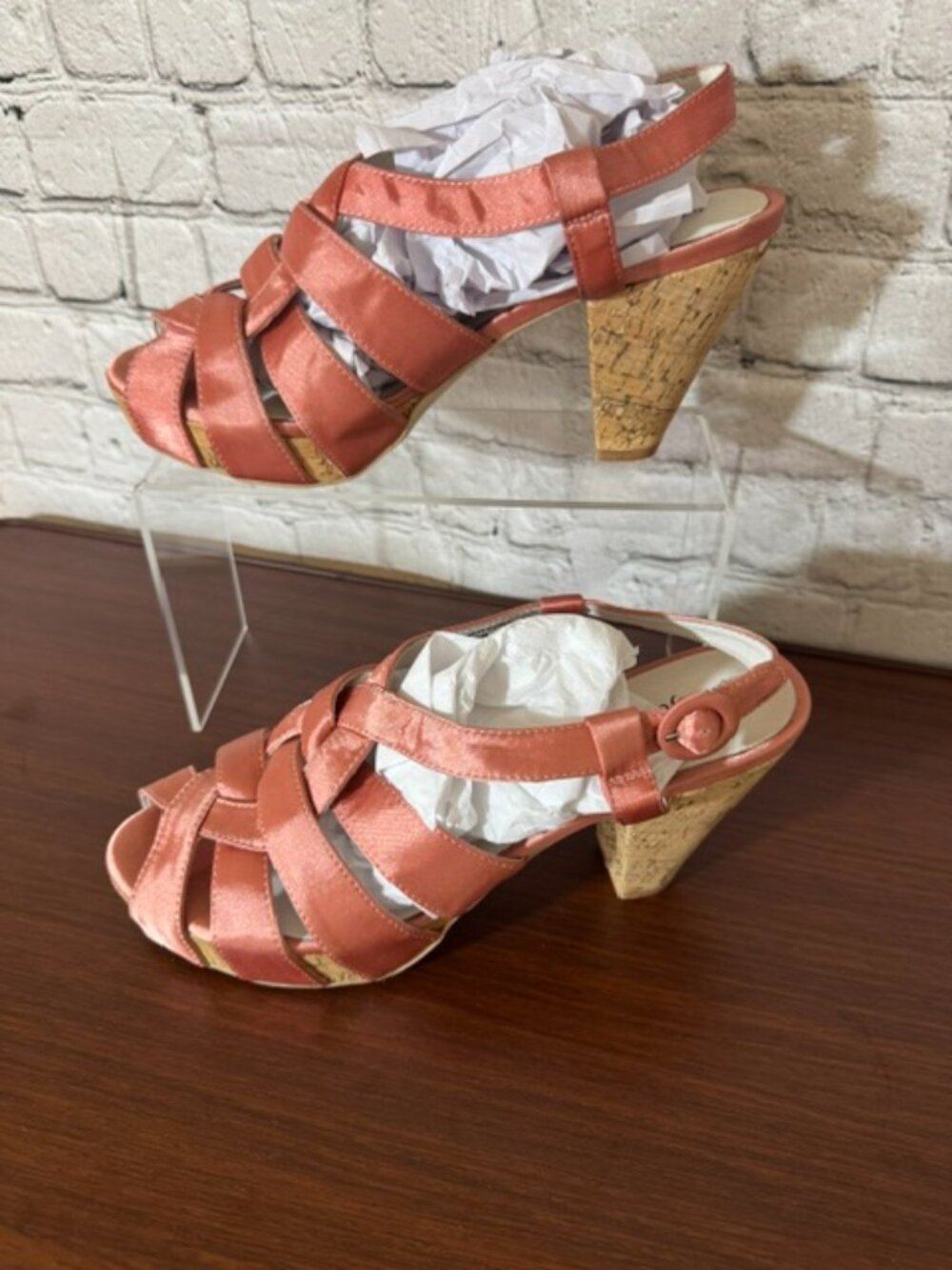 Jeffrey Campbell Pink Satin Cork Platform Heels Sandals Women's Size 9